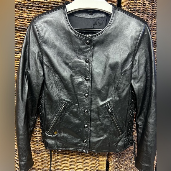 Harley-Davidson Women's Black Leather Jacket- Size: Small Side lace up leather